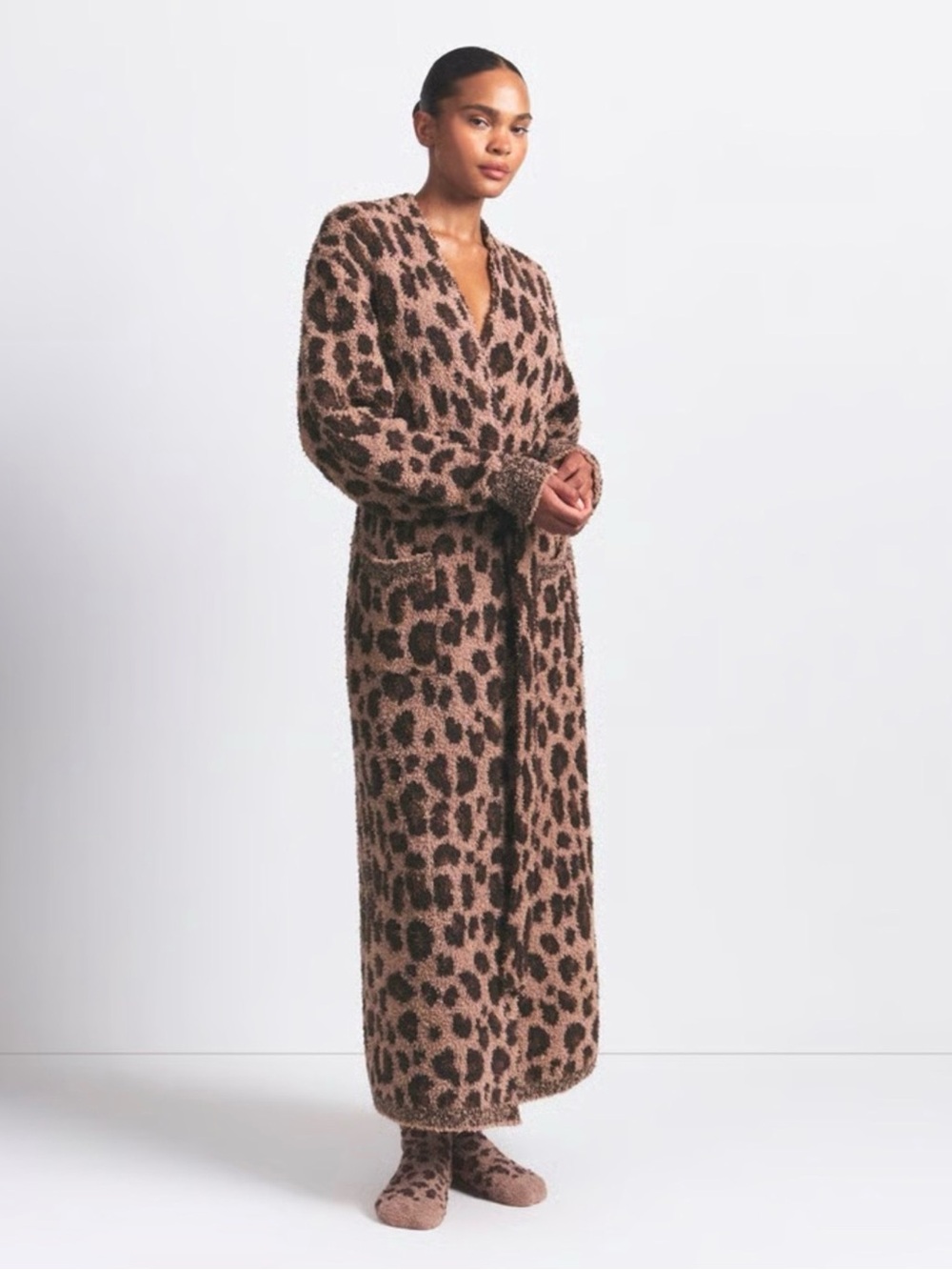 Skims Cozy Knit Unisex Robe - Sienna Leopard Print